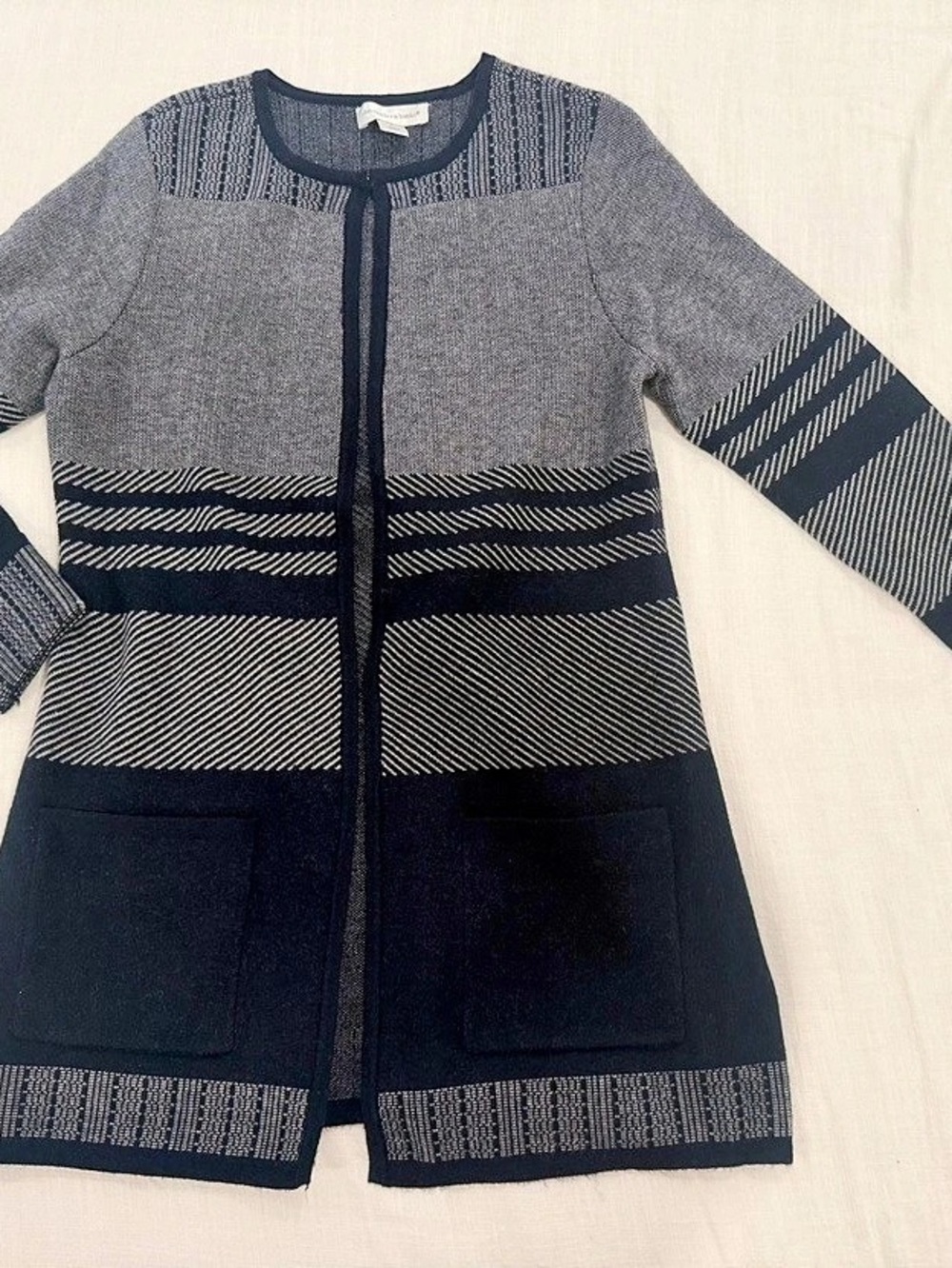 Christopher & Banks Sweater Cardigan, Gray & Black, Size Small, Like New